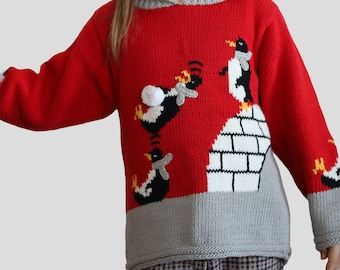 Winterzauber: Kinderpullover aus Reiner Baumwolle mit Verspieltem Pinguin-Design
