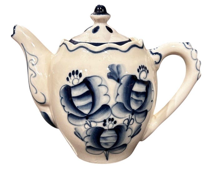 Russian Porcelain GZHEL Coffee Tea Pot with paper label inside