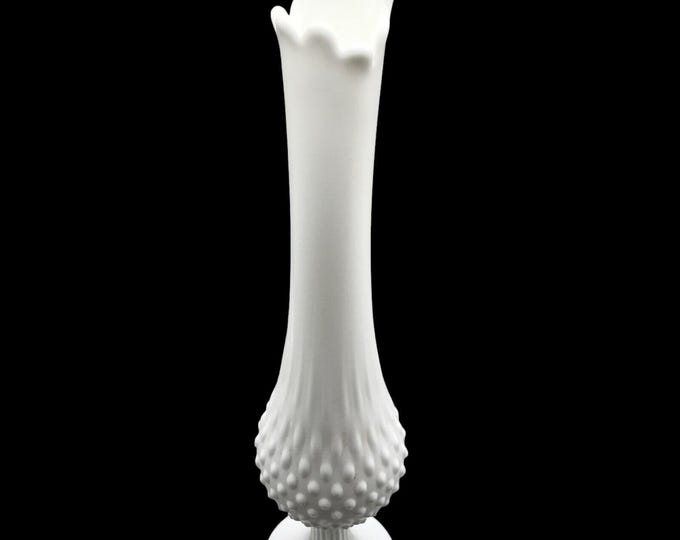 Fenton white milk glass Hobnail 14-1/2" Stretch swung vase