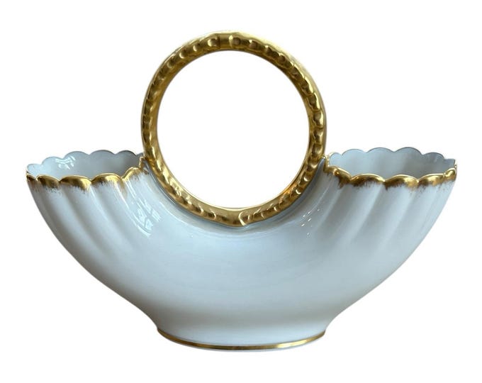 Vintage Lenox Ivory & Gold Trim Wedding Ring Double Flower Vase 1930s-50's