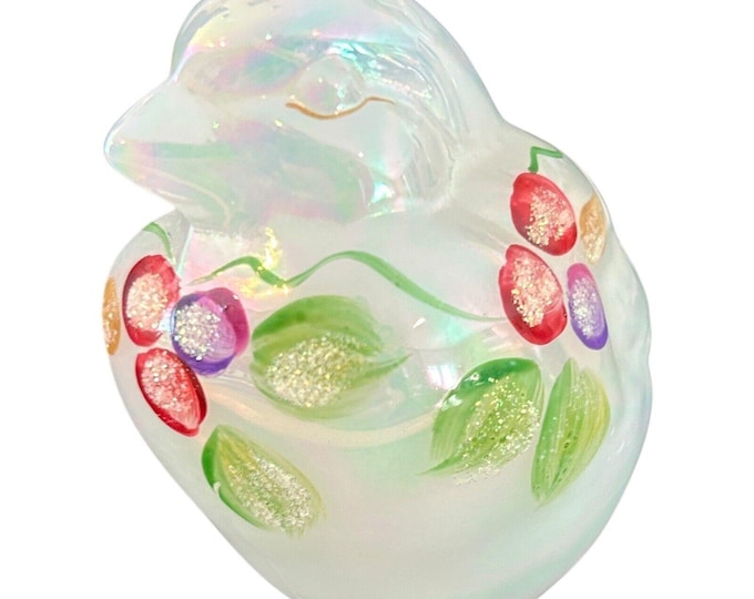 Fenton Opalescent Floral Art Glass Hand Painted Bird Figurine Signed