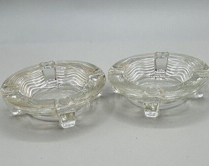 Post 1930's Duncan & Miller CARIBBEAN Clear 6" Ashtray MCMSet of 2