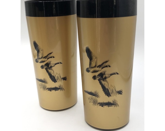 Gold Black Geese Deer Fish  Design Plastic Glass Tumbler NFC Insulated set of 2