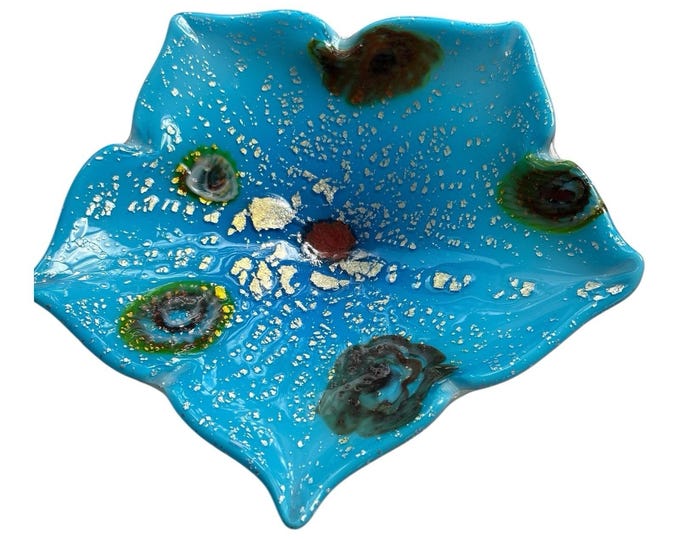 Murano Turquoise Aventurine Murrine Art Glass Bowl Mid Century Italy