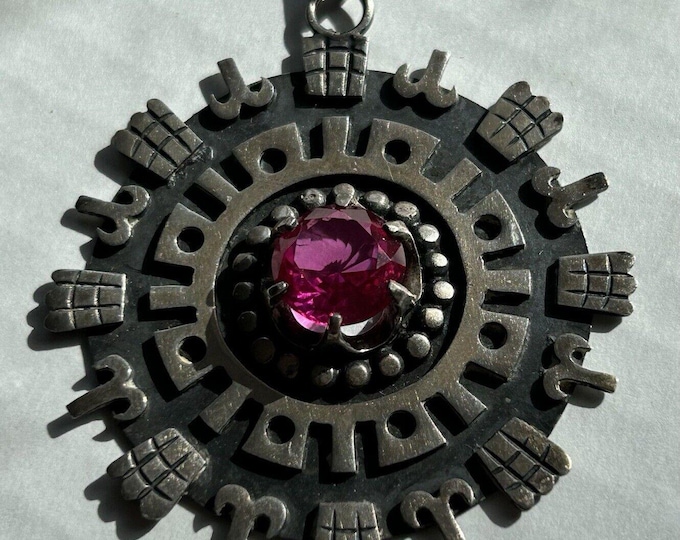 Mexican Sterling pendant w synthetic sapphire vintage & signed