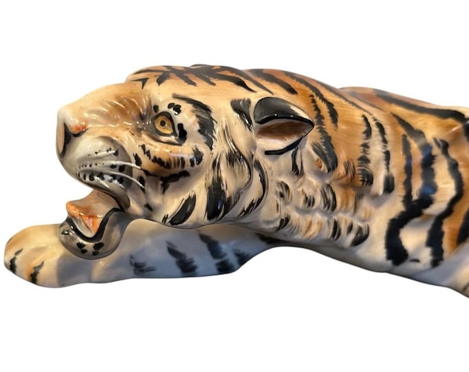 Vtg Ceramic Tiger Hand Painted Figurine Statue made in Japan 16" Long