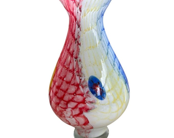 Vintage Murano Art Glass Millefiori Swirl Sommerso Art Glass Vase 13" H