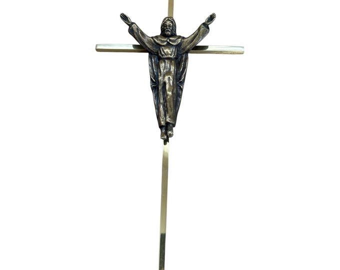 Vintage Brass Wall Crucifix Risen Christ Jesus Mid Century Modern Catholic
