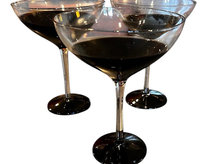 Pier 1 Elemental Black Martini/Margarita Hand Blown Glasses set of 3