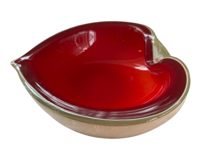 Murano Sommerso Red Gold Heart Aventurine Art Glass Bowl Ashtray MCM