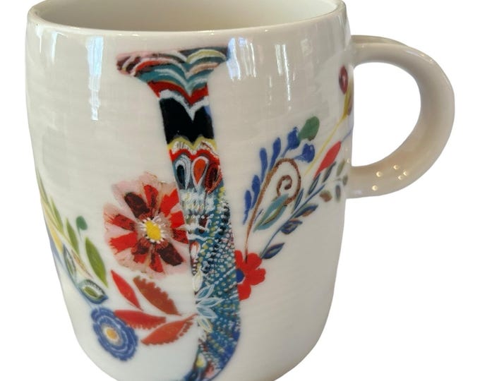 Anthropologie Monogram J Mug Starla M Halfmann Coffee Cup Floral