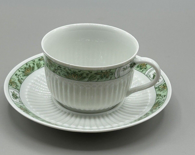 Ceralene Limoges Fleur de Jade Green teacup and saucer set Flea Bit Chip