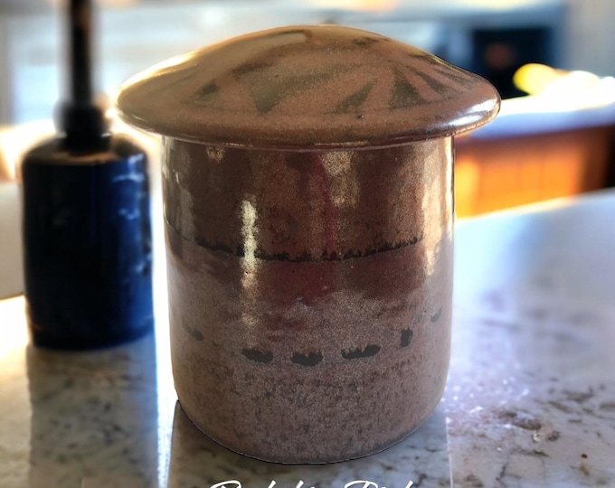 Mushroom Stoneware canister with lid ~ signed