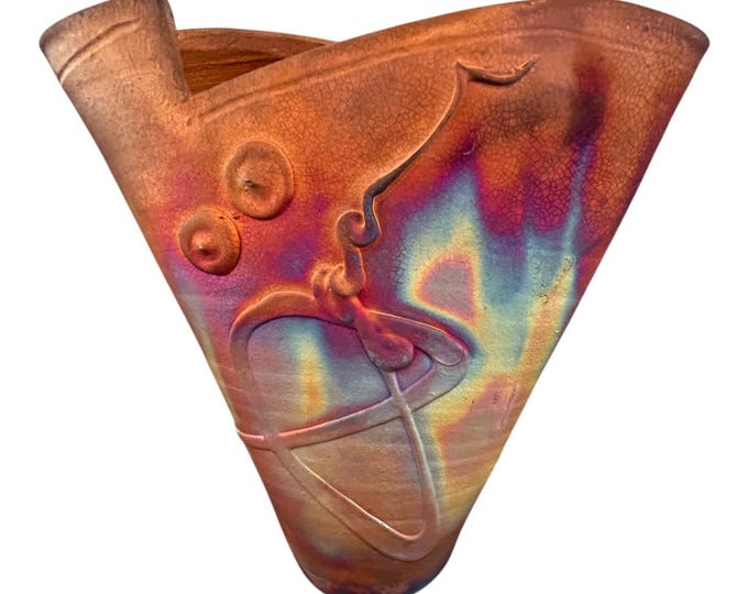 Large Copper Matte Raku Pottery Vase Signed Kerry Gonzalez Iridescent 11"
