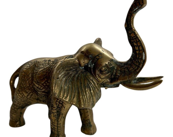 Vtg Brass Elephant Figurine Statue Trunk Up Ears Out Lucky 5-1/2"