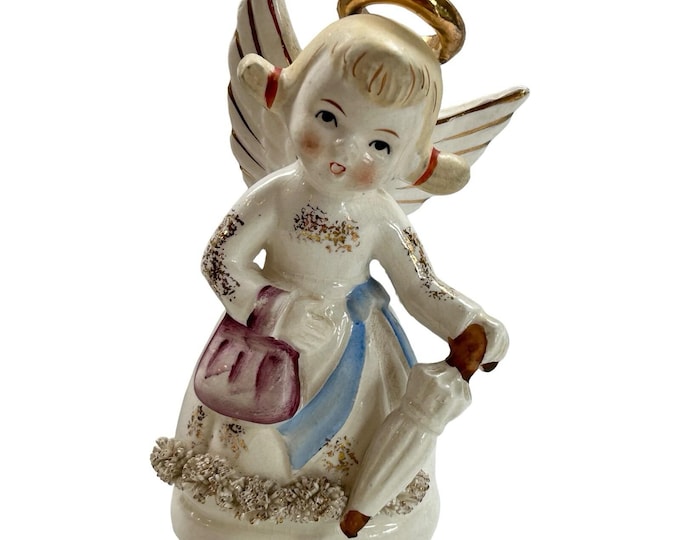 Vtg Napco August Birthday Angel Spaghetti Trim Picnic Basket Figurine Japan