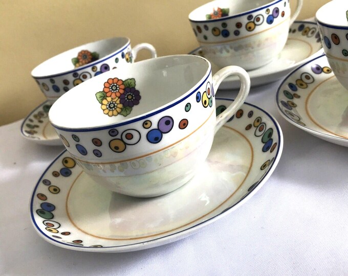 teacup and saucer set of 5 bavaria Irridescent # 9794 Z.S &  Co SCHERZER