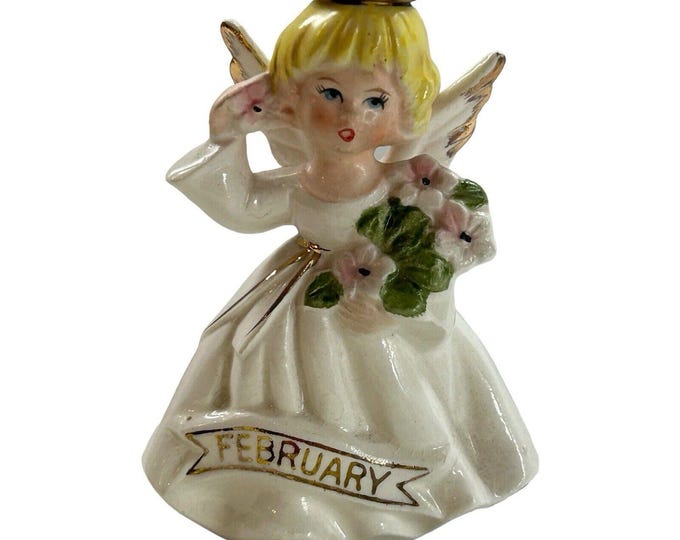 Vintage February Birthday Girl Angel Figurine Price Imports Made in Japan