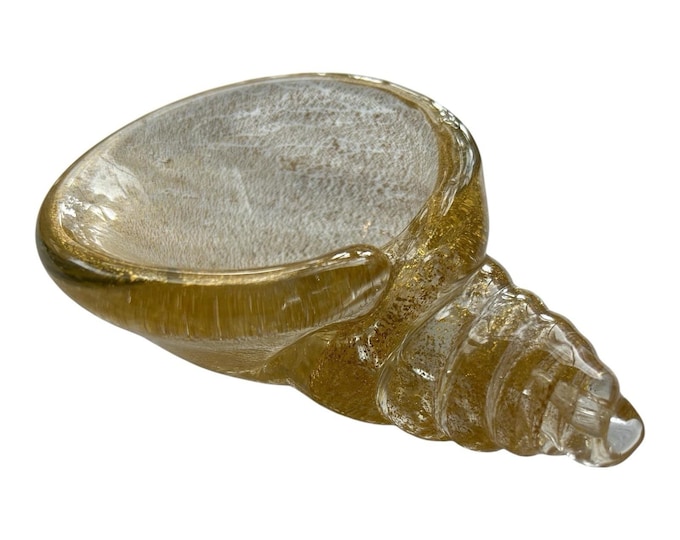 Vintage Murano Glass Conch Shell Bowl Dish Gold Aventurine Italy 3.5″