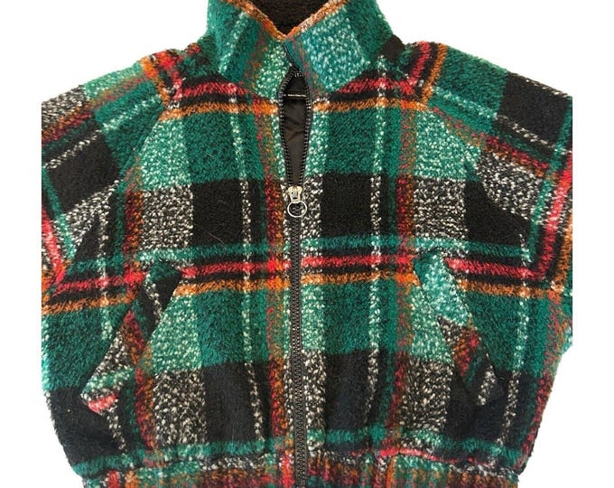 Urban Outfitters Jacket Womens Green Plaid Fleece Mock Neck Full Zip Medium