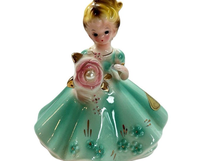 Josef Originals June Pearl Birthday Girl 4" Figurine Blonde Ceramic Blue Vintage