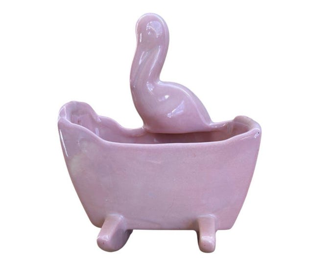 Haeger Pottery Pink Stork & Cradle Baby Nursery Planter Wall Pocket W/sticker