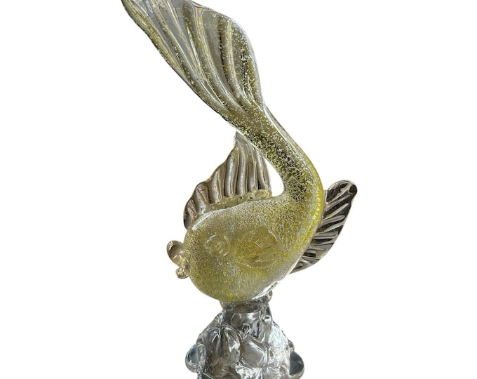 Vintage Murano Art Glass Fish Sculpture Gold Aventurine Figurine Italy