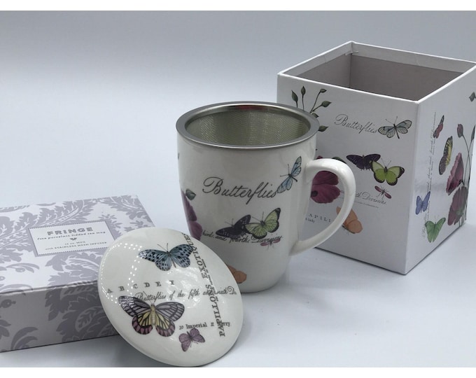 Fringe Studio Barnes NobleFrench Words Butterfly Butterflies Coffee Tea Cup NIB