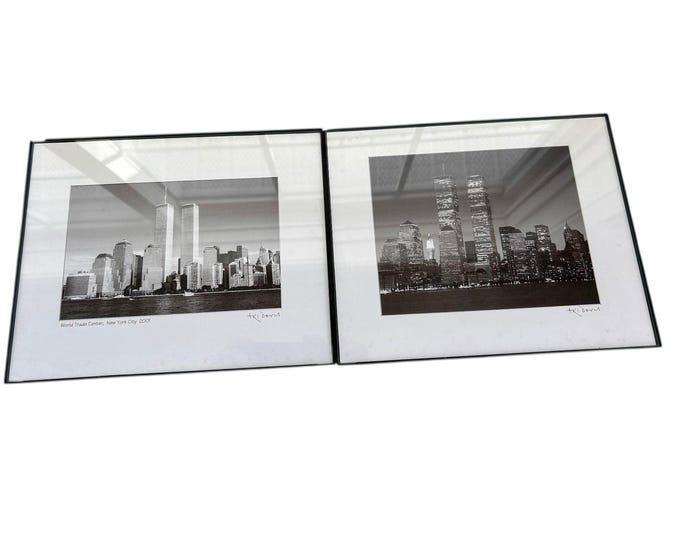 Signed Aki Davis World Trade Center NYC 2001 Twin Towers Framed Photos X2