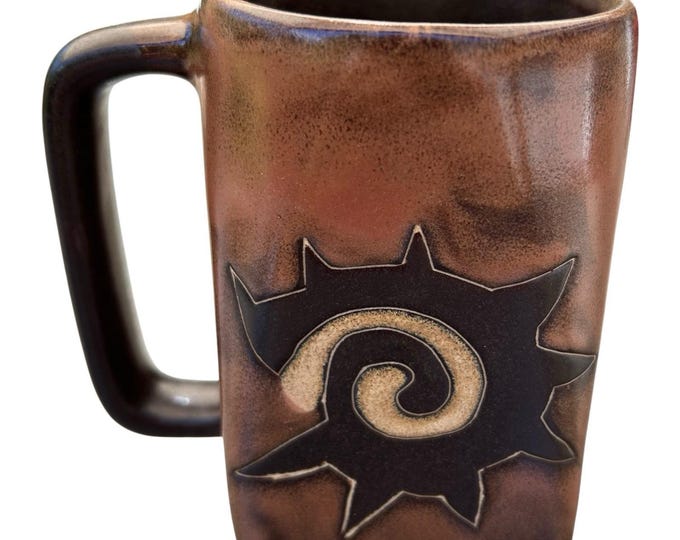 Mara of Mexico Studio Art Pottery Sun Design Square Bottom Coffee Mug Cup Signed