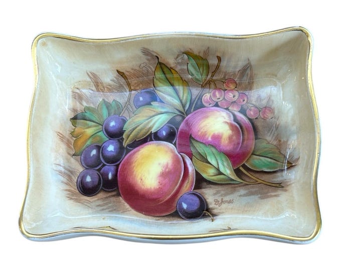 Aynsley England Bone China Fruit Trinket Dish Gold Rim signed D Jones