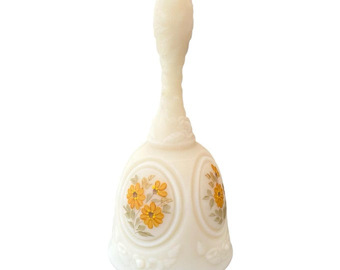 Fenton Medallion Custard Satin Bell Daisies Hand Painted & Signed