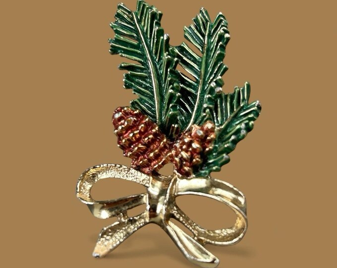 Vintage 1960s Gerry's Pinecone Holiday Brooch Pine Branches Silver Christmas Pin