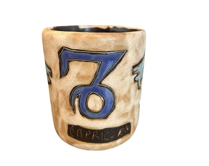 MARA Mexico Stoneware Capricorn Mug Brown & Blue Zodiac Astrology Goat