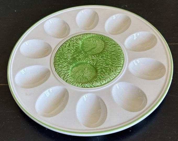 Lefton Hand Painted Deviled Egg Plate Easter Spring  Holiday Decor