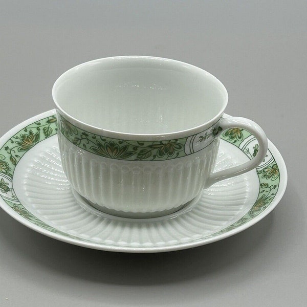 Ceralene Limoges Fleur de Jade Green teacup and saucer set Flea Bit Chip