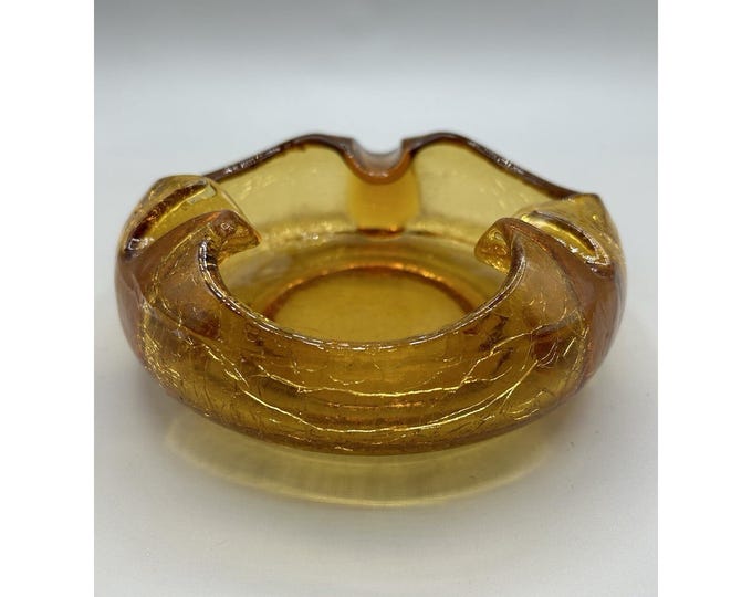 Viking Amber Crackle Glass Cigar AshtrayVintage Mid Century