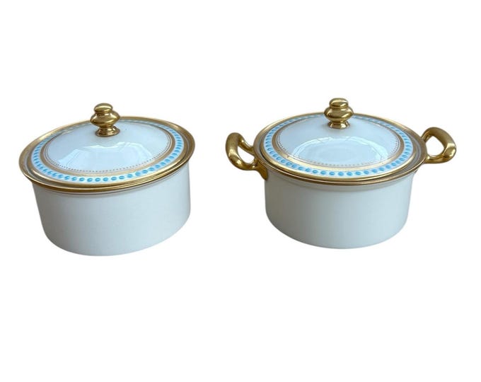 Lenox turquoise Bead Small Covered Vegetable & open Dish vintage 1906-1930's