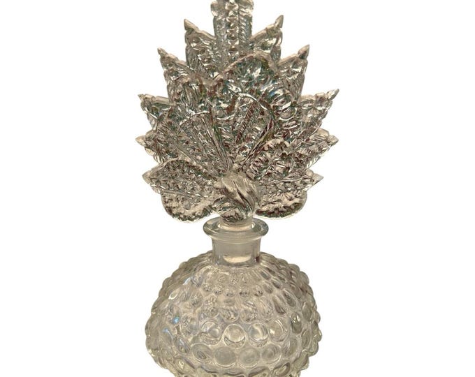 Perfume Bottle Tall Stopper Clear glass Vintage Vanity Beaded Bottle