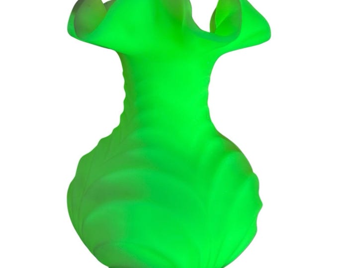 Vintage Fenton Lime Green Uranium Glass Vase Satin Drapery Pattern Glows UV