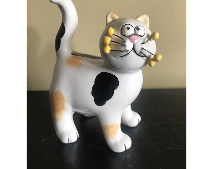 Ceramic Calico Cat Bank with Wire & Ceramic Whiskers with Stopper