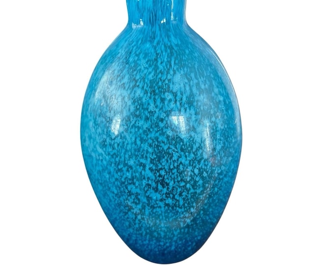 Studio Art Glass Blue Speckled Bottle Vase Mdina Style Hand Blown pontil mark