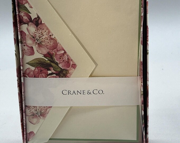 CRANE & CO Invitation Set Of 10 Ecru Cards  10 Envelopes Pink Blossoms