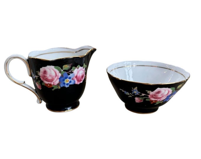 Paragon Sugar & Creamer Black floral