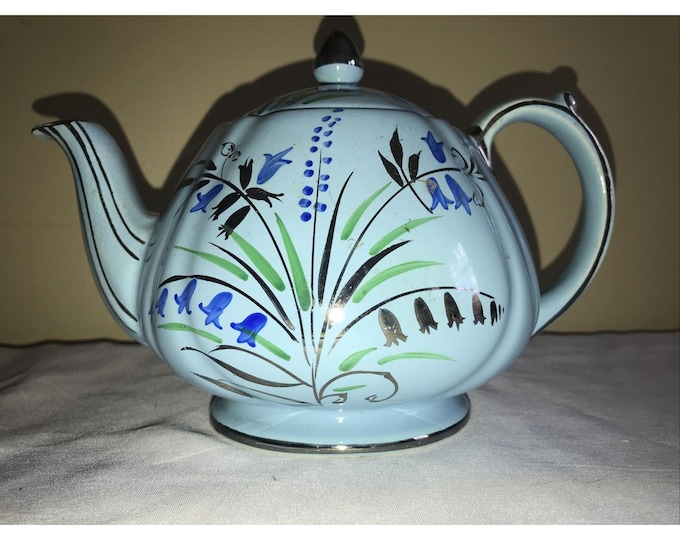 Sadler Vtg Light Blue SkyTeapot Bluebell Pattern Silver Detailing #1604 England