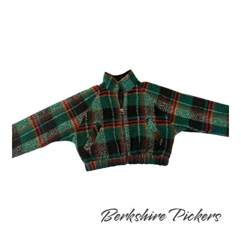 Urban Outfitters Jacket Womens Green Plaid Fleece Mock Neck Full Zip Medium zdjęcie 2