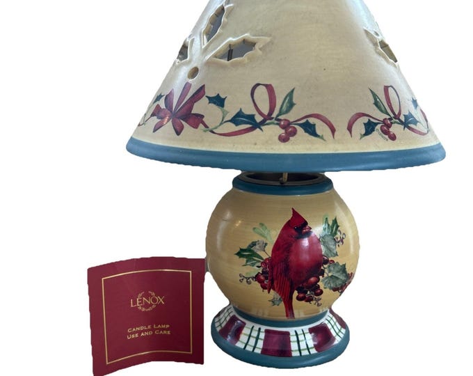 Lenox Home Decorative Red  Green Winter Greetings Everyday Lamp Candle Holder