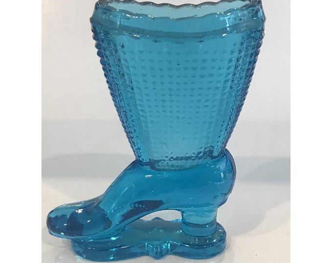 Fenton Aqua Blue Glass High Heel Boot 4" vintage