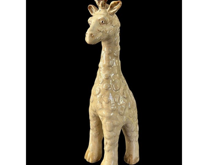 Glazed Spotted Giraffe Figurine Tall Stoneware Pottery Ceramic Statue 12-1/2"