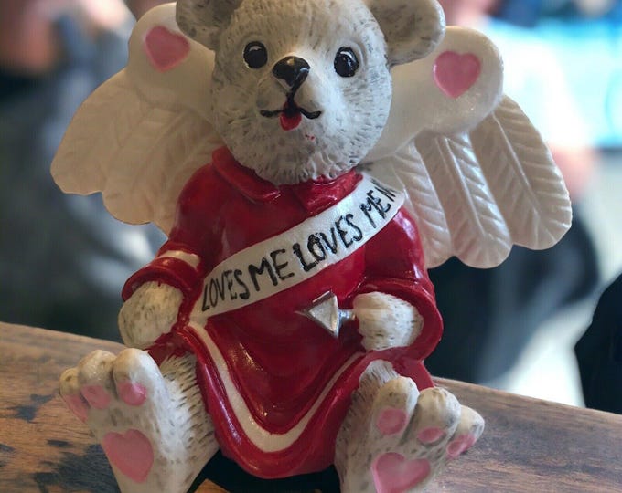Teddy Bear Angel Ornament 1997 Cupid Figurine Vintage Collectible Holiday Decor